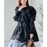 ブラック | ティアードフリルブラウス ブラウス 長袖 | Growing Rich