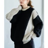 ブラック | バイカラーシャギーニットプルオーバー ニットレディース 秋冬 | Growing Rich