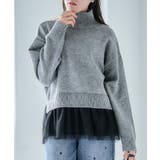 グレー | 裾チュールレイヤードニットプルオーバー ニットレディース 秋冬 | Growing Rich