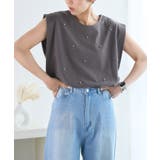 チャコール | パール シルバースタッズ付き タックタンク | Growing Rich