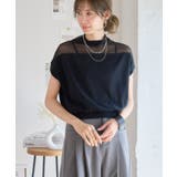 ブラック | シアー切替フレンチスリーブサマーニット シアードッキング サマーニット | Growing Rich