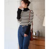 ボーダー | M Lサイズ 配色フレアスリーブリブニット | Growing Rich