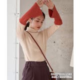 アイボリー×オレンジ | M Lサイズ 配色フレアスリーブリブニット | Growing Rich