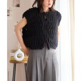 ブラック | 手編みの暖かさ。 ハンドニットロービングベスト ニット | Growing Rich