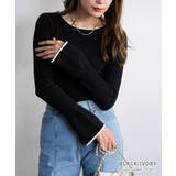 ブラックアイボリー | 配色フレアスリーブリブニット 薄い ニット | Growing Rich