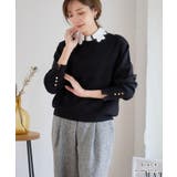 ブラック | [トップス] 袖ボタン クルーネックニットトップス[250401] | Growing Rich