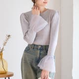 袖チュール リブニット 薄手ニット | Growing Rich | 詳細画像1