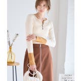 アイボリー | 2025秋冬[トップス]ヘンリーネック配色リブニットトップス[250411] | Growing Rich