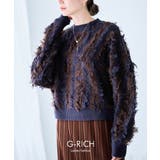 ネイビー | フリンジ配色 ニット レディース | Growing Rich