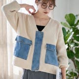 デニム ドッキング ニットカーディガン | Growing Rich | 詳細画像1 