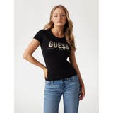JBLK | [GUESS] CN Ss Glitter Degrade Logo Tee | GUESS【WOMEN】