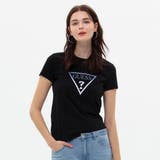 BLK | [GUESS] Denim Emboss Triangle Tee | GUESS【WOMEN】
