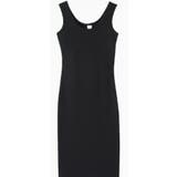 ブラック | レディース ノースリーブ ロングワンピ ワンピース 着痩せ 伸縮性 | HAMOONDE