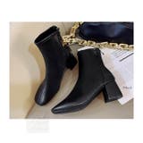 ブラック | ショートブーツ ストレッチブーツ ミドルヒール | HANAHANA