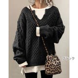 ブラック | ニット ケーブルニット キーネックニット | HANAHANA