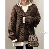 ブラウン | ニット ケーブルニット キーネックニット | HANAHANA
