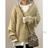 ベージュ | ニット ケーブルニット キーネックニット | HANAHANA