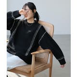 ブラック | ざっくりステッチが映える。配色ブランケットニット ニット セーター | HAPPY急便 by VERITA.JP