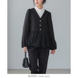 ブラック | レディなデザインに惹かれる。バルーン切替ジャケット 洗える ペプラム | HAPPY急便 by VERITA.JP