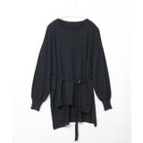 ブラック | ベルトでコーデをクールに変える。フロントベルト付きニットチュニック ニット | HAPPY急便 by VERITA.JP