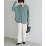 スモーキーブルー | 大人の抜け感。梨地スキッパーブラウス ブラウス シャツ | HAPPY急便 by VERITA.JP