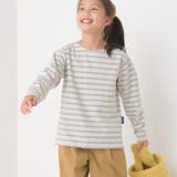 143-オートミール×グレー | 【OMNES】キッズ 10番単ボーダー長袖Tシャツ | OMNES