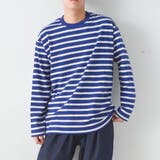157-ネイビー×ホワイト | 【OMNES】メンズ 10番単ボーダー長袖Tシャツ | OMNES HOMME