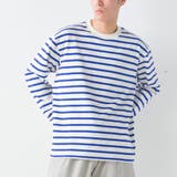 165-ホワイト×ブルー | 【OMNES】メンズ 10番単ボーダー長袖Tシャツ | OMNES HOMME