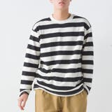 189-ホワイト×ブラック2 | 【OMNES】メンズ 10番単ボーダー長袖Tシャツ | OMNES HOMME