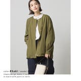 054-カーキ | 【OMNES】撥水加工 裾ドロスト ノーカラーチュニック丈ブルゾン | OMNES
