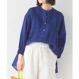 070-ブルー | 【OMNES】コットンボイルピンタックシャツ 6分袖 | OMNES