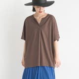 030-ブラウン | 【OMNES】接触冷感レーヨンナイロン キーネック半袖プルオーバー | OMNES