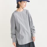 113-グレー×チャコール | 【OMNES】製品洗いコットンブロード裾ラウンドレイヤードブラウス | OMNES