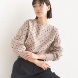 226-ベージュドット | 【OMNES】製品洗いコットンブロード裾ラウンドレイヤードブラウス | OMNES