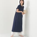 340-ネイビー | 【OMNES】接触冷感 前開きシャツワンピース | OMNES