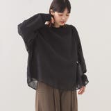 050-ブラック | ダンボールニット×オーガンジー 2WAYレイヤードプルオーバー長袖 | OMNES