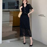ブラック | セットアップ 総レース トップス スカート 2点セット | WITCH