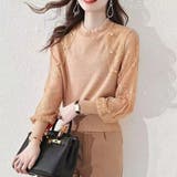 モカベージュ | 花柄 レース ブラウス スリーブ ニット トップス | WITCH