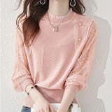 ピンク | 花柄 レース ブラウス スリーブ ニット トップス | WITCH