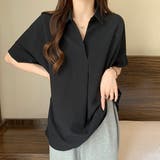 ブラック | シャツ トップス vネック 立ち襟 ブラウス チュニック | WITCH