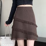 ブラウン | 秋 新作 フリンジニットスカート | WITCH
