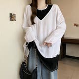 ホワイト | 秋 新作 楊柳生地 オーバーサイズ ロング Ｔシャツ 長袖 | WITCH