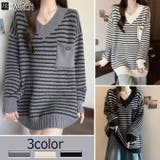 秋冬 新作 ボーダー柄アイレットニットチュニック | WITCH | 詳細画像1