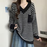 ブラック | 秋冬 新作 ボーダー柄アイレットニットチュニック | WITCH