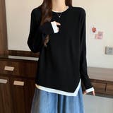 ブラック | 大きいサイズ レイヤードスタイル トップス カットソー Tシャツ | WITCH