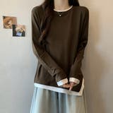 ブラウン | 大きいサイズ レイヤードスタイル トップス カットソー Tシャツ | WITCH