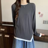 グレー | 大きいサイズ レイヤードスタイル トップス カットソー Tシャツ | WITCH