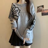 グレー | 花柄 モックネック ドロップ ショルダー セーター | WITCH