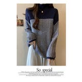配色 ニットトップス ハイネック ヘリンボーン | WITCH | 詳細画像13