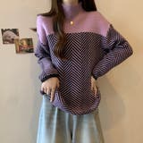 配色 ニットトップス ハイネック ヘリンボーン | WITCH | 詳細画像2